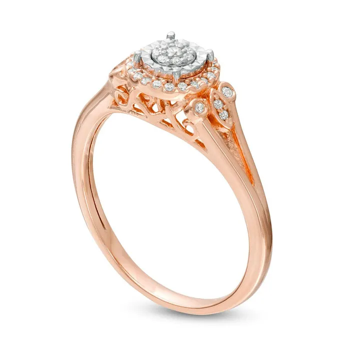 Goldia 017 CT TW Composite Natural Diamond Frame TriSides Split Shank Promise Ring in Solid 10K Rose Gold Rings