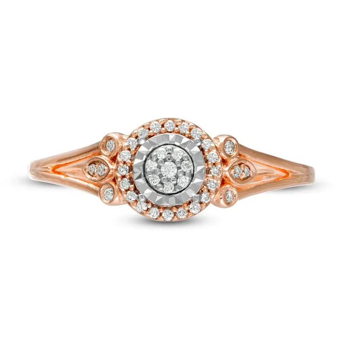 Goldia 017 CT TW Composite Natural Diamond Frame TriSides Split Shank Promise Ring in Solid 10K Rose Gold Rings