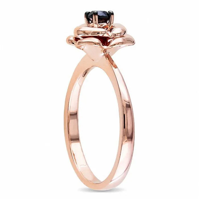 Goldia 025 CT Enhanced Black Natural Diamond Solitaire Rose Ring in Rose Sterling Silver Rings