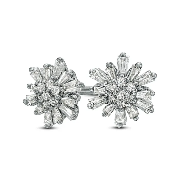 Goldia 025 CT TW Baguette and Round Diamond Sunburst Stud Earrings in 10K White Gold Earrings Goldia 025 CT TW Baguette and Round Diamond Sunburst Stud Earrings in 10K White Gold Earrings