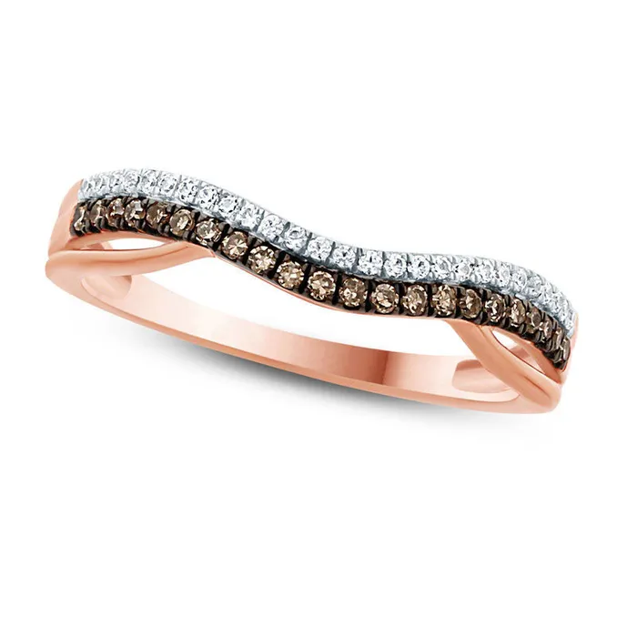 Goldia 025 CT TW Champagne and White Natural Diamond Split Contour Band in Solid 10K Rose Gold with Black Rhodium Rings