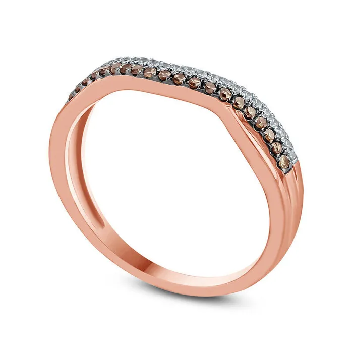 Goldia 025 CT TW Champagne and White Natural Diamond Split Contour Band in Solid 10K Rose Gold with Black Rhodium Rings