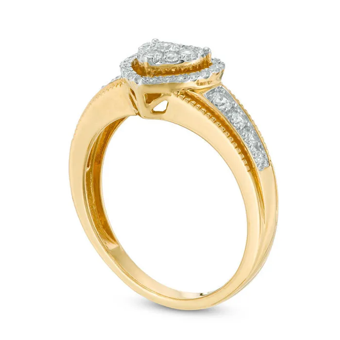 Goldia 033 CT TW Natural Diamond Double Heart Frame Antique VintageStyle Engagement Ring in Solid 10K Yellow Gold Rings Goldia 033 CT TW Natural Diamond Double Heart Frame Antique VintageStyle Engagement Ring in Solid 10K Yellow Gold Rings