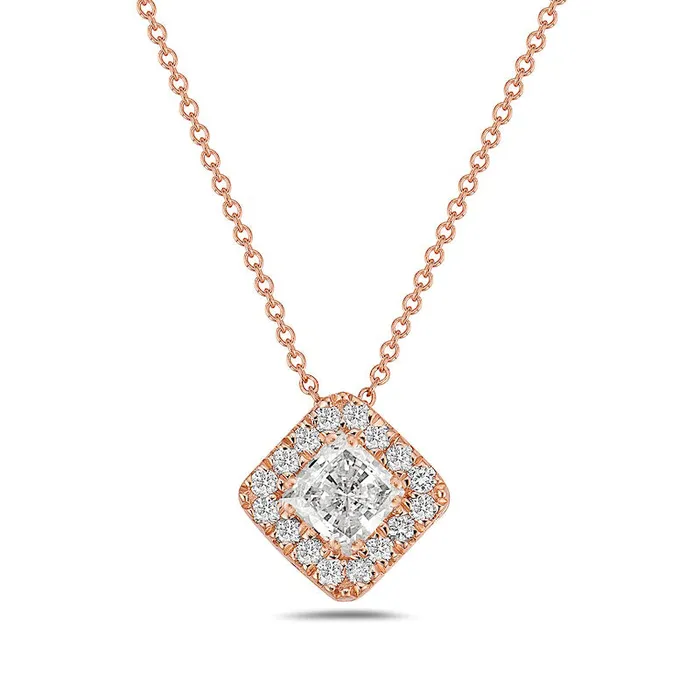 Goldia 05 CT TW PrincessCut Natural Diamond Tilted Frame Pendant in 10K Rose Gold Necklaces