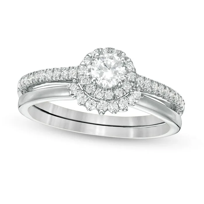 Goldia 050 CT TW Natural Diamond Frame Bridal Engagement Ring Set in Solid 10K White Gold Rings