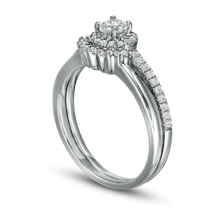 Goldia 050 CT TW Natural Diamond Frame Bridal Engagement Ring Set in Solid 10K White Gold Rings