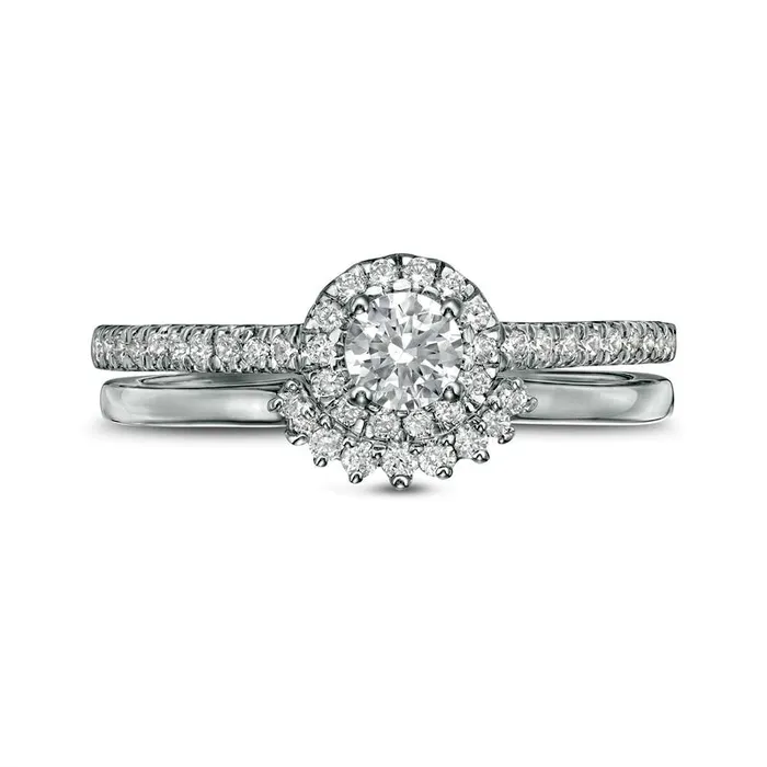 Goldia 050 CT TW Natural Diamond Frame Bridal Engagement Ring Set in Solid 10K White Gold Rings
