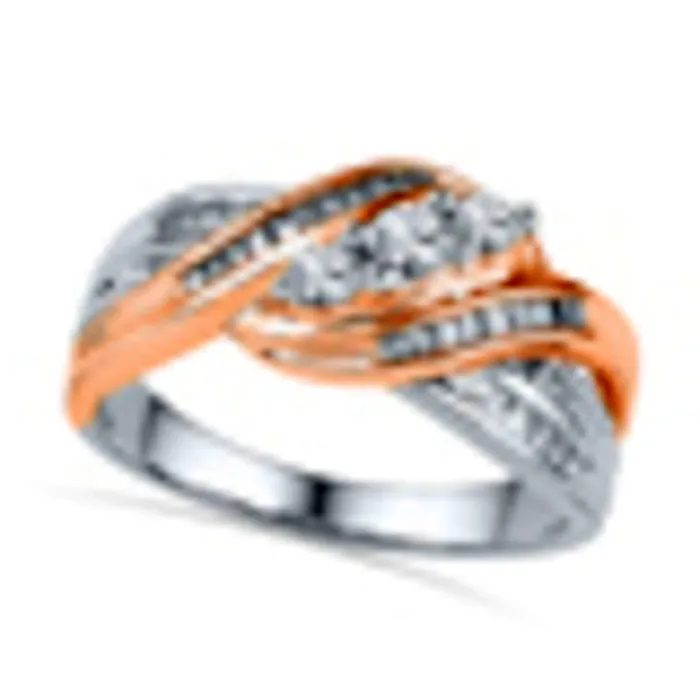 Goldia 050 CT TW Natural Diamond Three Stone Wrapped Ring in Solid 10K TwoTone Gold Rings
