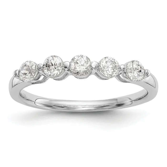 Goldia 075ct CZ Solid Real 14K White Gold 5Stone Wedding Band Ring Rings