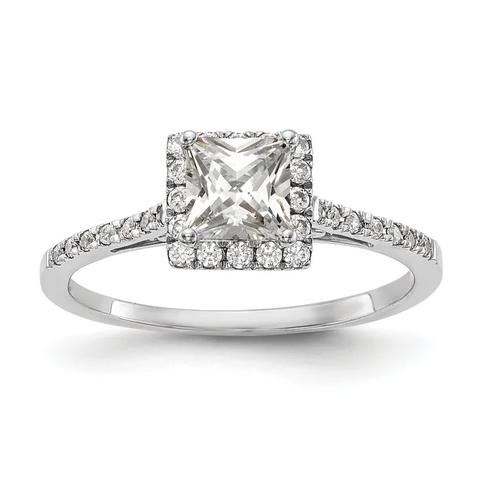 Goldia 075ct CZ Solid Real 14K White Gold Princess Halo Engagement Ring Rings