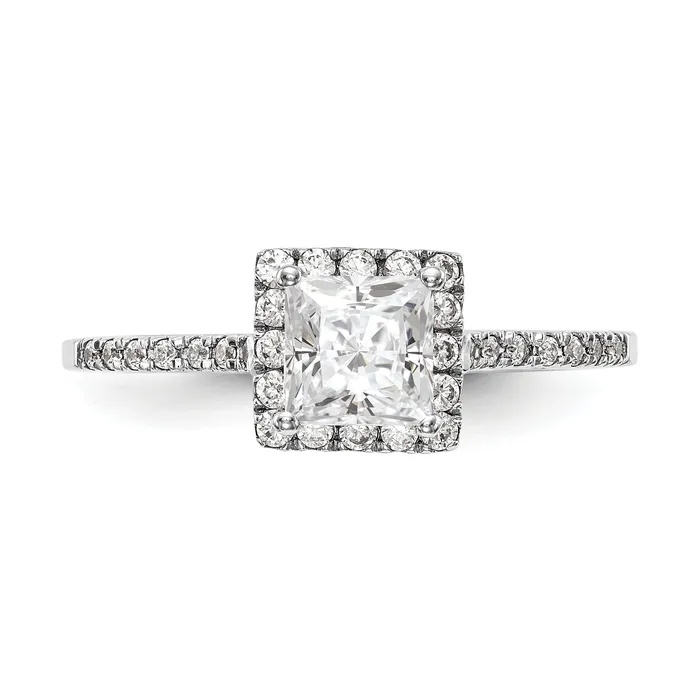 Goldia 075ct CZ Solid Real 14K White Gold Princess Halo Engagement Ring Rings