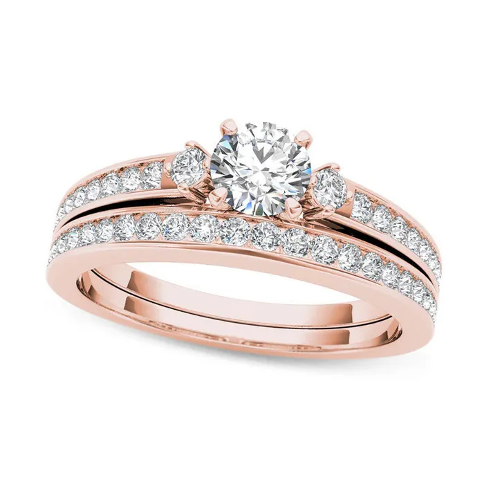 Goldia 10 CT TW Natural Diamond Bridal Engagement Ring Set in Solid 14K Rose Gold Rings