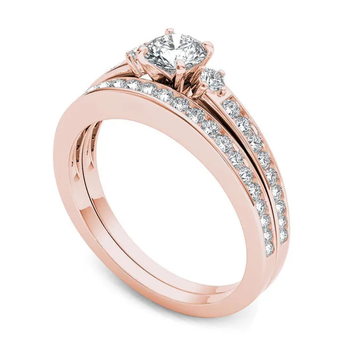 Goldia 10 CT TW Natural Diamond Bridal Engagement Ring Set in Solid 14K Rose Gold Rings