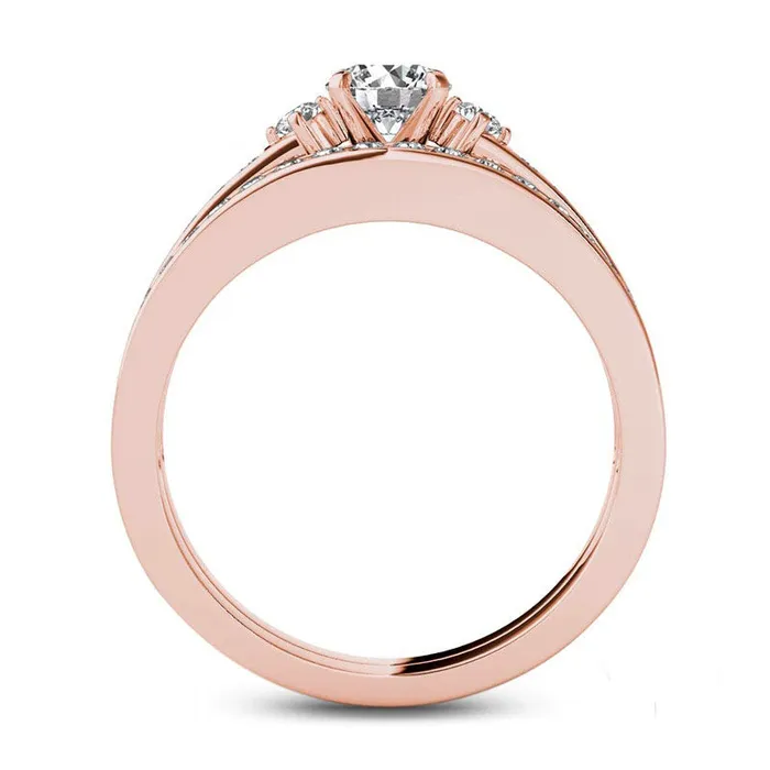Goldia 10 CT TW Natural Diamond Bridal Engagement Ring Set in Solid 14K Rose Gold Rings