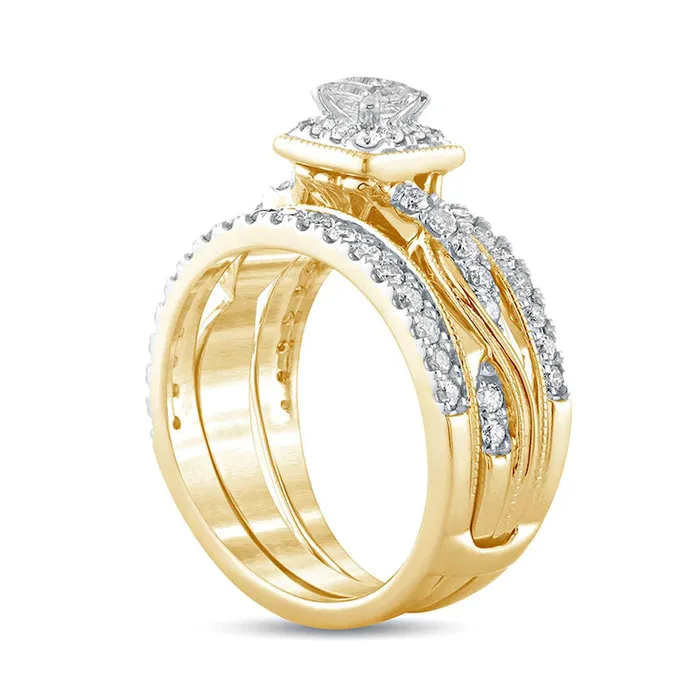 Goldia 10 CT TW PrincessCut Natural Diamond Frame Twist Shank Antique VintageStyle Bridal Engagement Ring Set in Solid 14K Gold Rings