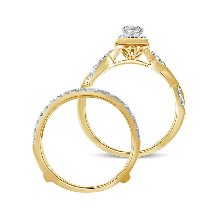 Goldia 10 CT TW PrincessCut Natural Diamond Frame Twist Shank Antique VintageStyle Bridal Engagement Ring Set in Solid 14K Gold Rings