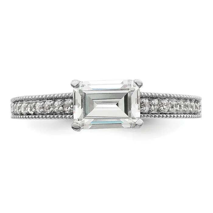Goldia 100ct CZ Solid Real 14k White East West 1ct Emerald Eng Dia Ring Rings