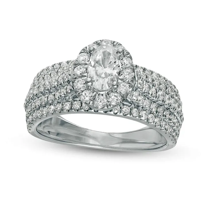 Goldia 15 CT TW Oval Natural Diamond Frame MultiRow Engagement Ring in Solid 14K White Gold Rings