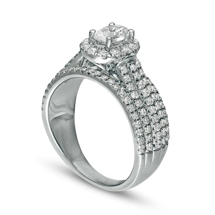 Goldia 15 CT TW Oval Natural Diamond Frame MultiRow Engagement Ring in Solid 14K White Gold Rings
