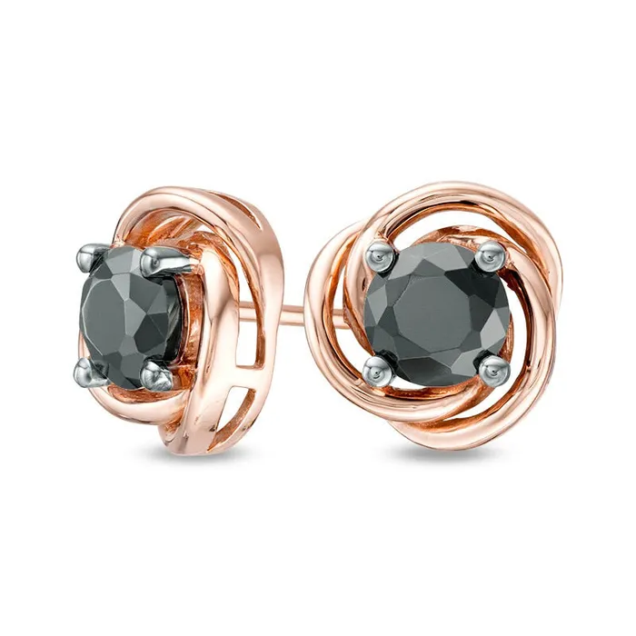 Goldia 1 CT TW Enhanced Black Diamond Solitaire Love Knot Stud Earrings in 10K Rose Gold Earrings Goldia 1 CT TW Enhanced Black Diamond Solitaire Love Knot Stud Earrings in 10K Rose Gold Earrings