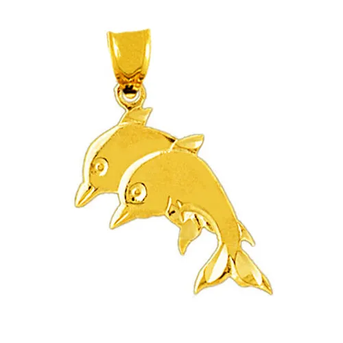 Goldia 14K Gold 20MM Duo Dolphins Charm Charm Necklaces