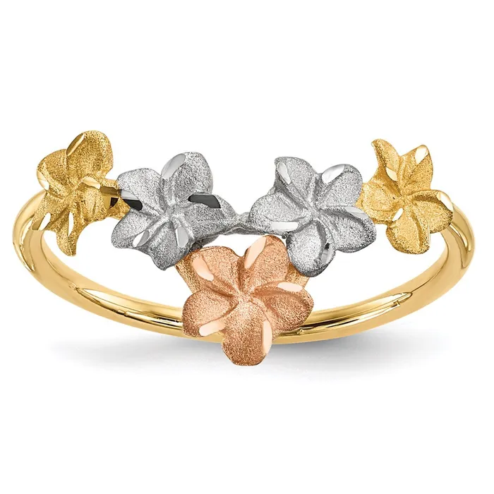 Goldia 14k TwoTone Gold White Rhodium PolishedSatin Flowers Vshaped Ring Rings