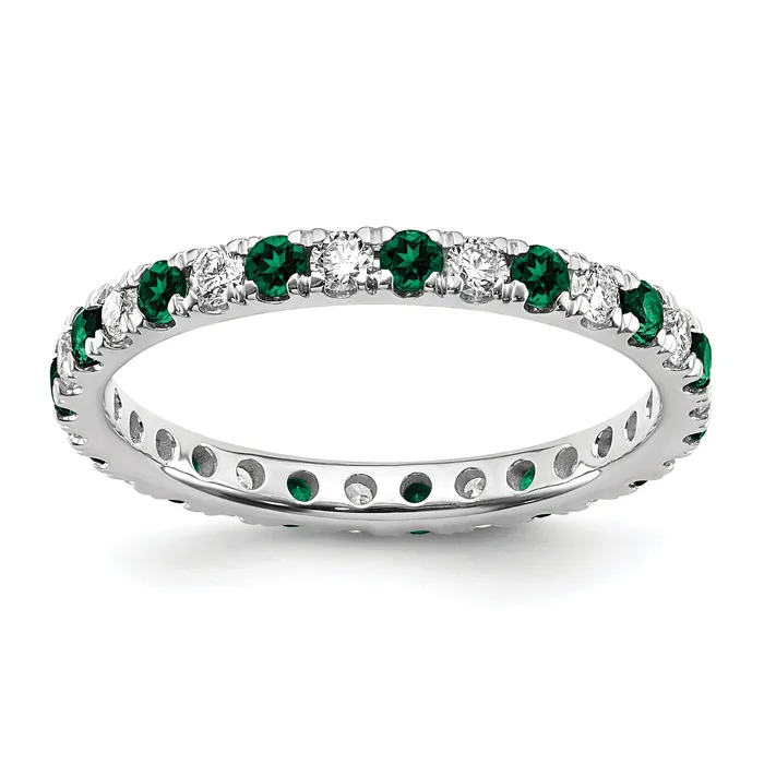 Goldia 14k White Gold 38 Ct Lab Grown Diamond VSSI G and Lab Created Emerald Eternity Band Ring Rings