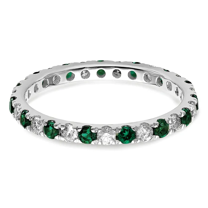 Goldia 14k White Gold 38 Ct Lab Grown Diamond VSSI G and Lab Created Emerald Eternity Band Ring Rings