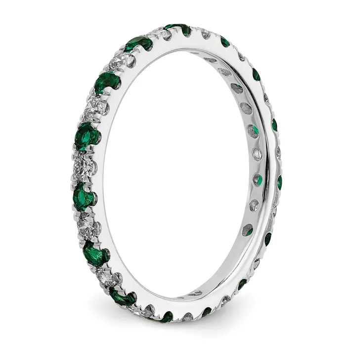 Goldia 14k White Gold 38 Ct Lab Grown Diamond VSSI G and Lab Created Emerald Eternity Band Ring Rings