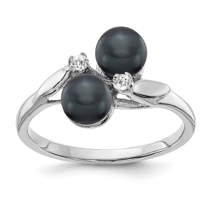 Goldia 14k White Gold 5mm Black FW Cultured Pearl A Real Diamond ring Rings
