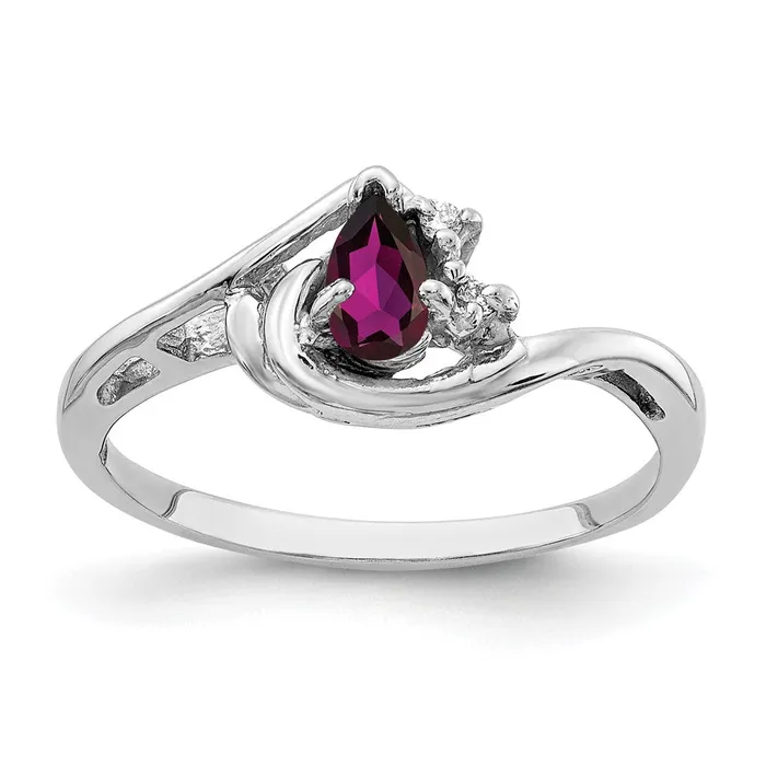 Goldia 14k White Gold 5x3mm Pear Rhodolite Garnet AA Diamond ring Rings
