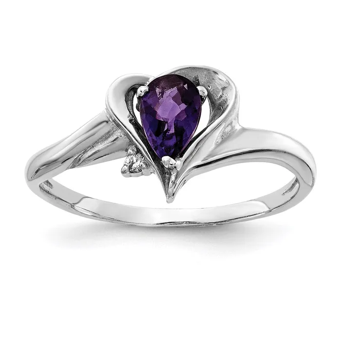 Goldia 14k White Gold 6x4mm Pear Amethyst Checker A Real Diamond ring Rings
