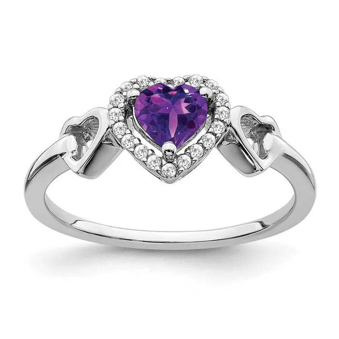 Goldia 14k White Gold Amethyst and Real Diamond Heart Ring Rings