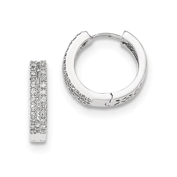 Goldia 14k White Gold Real Diamond Hinged Round Hoop Earrings Earrings