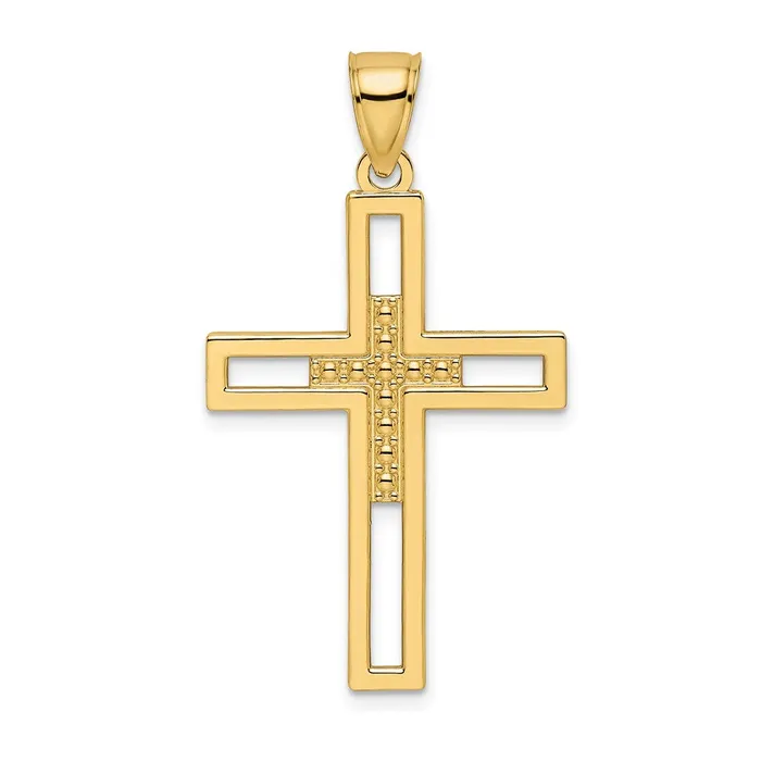Goldia 14k Yellow Gold Beaded u0026 Polished Double Cross Pendant Necklaces