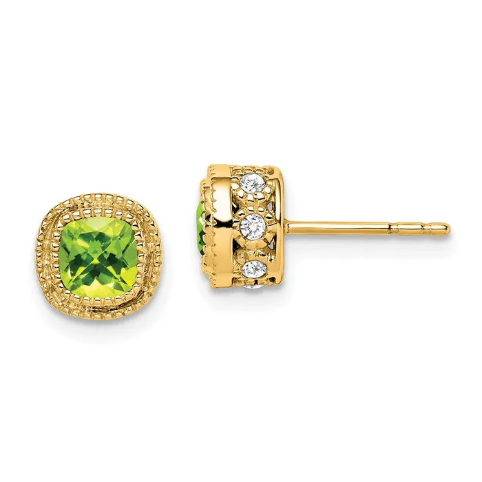 Goldia 14k Yellow Gold Cushion Peridot and Real Diamond Earrings Earrings