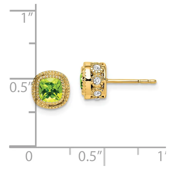 Goldia 14k Yellow Gold Cushion Peridot and Real Diamond Earrings Earrings