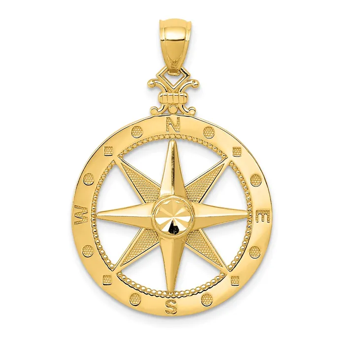 Goldia 14k Yellow Gold DiamondCut Polished and Satin Compass Pendant Necklaces