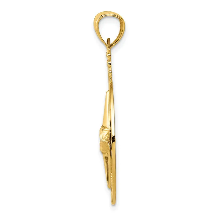 Goldia 14k Yellow Gold DiamondCut Polished and Satin Compass Pendant Necklaces