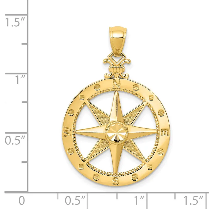 Goldia 14k Yellow Gold DiamondCut Polished and Satin Compass Pendant Necklaces
