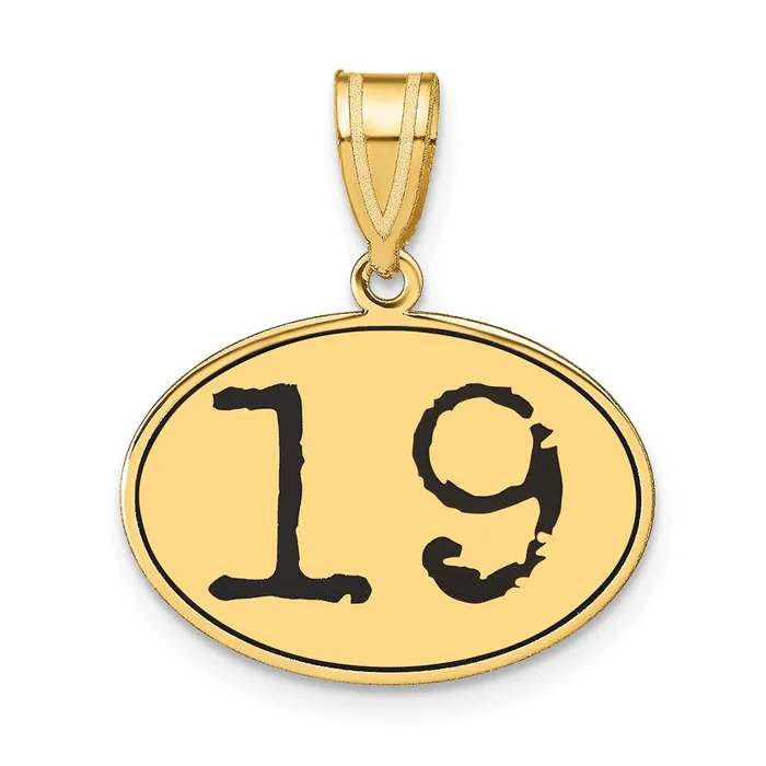 Goldia 14k Yellow Gold Polished Number 19 Black Enamel Oval Pendant Necklaces
