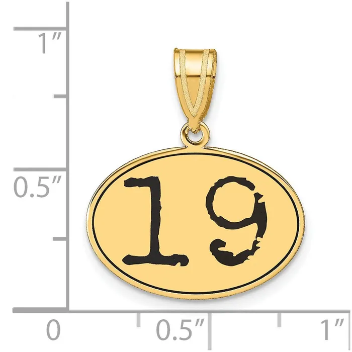 Goldia 14k Yellow Gold Polished Number 19 Black Enamel Oval Pendant Necklaces