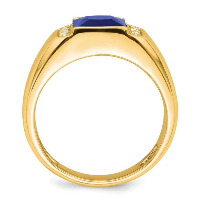 Goldia 14K Yellow Gold Square Created Sapphire and Real Diamond Mens Ring Rings