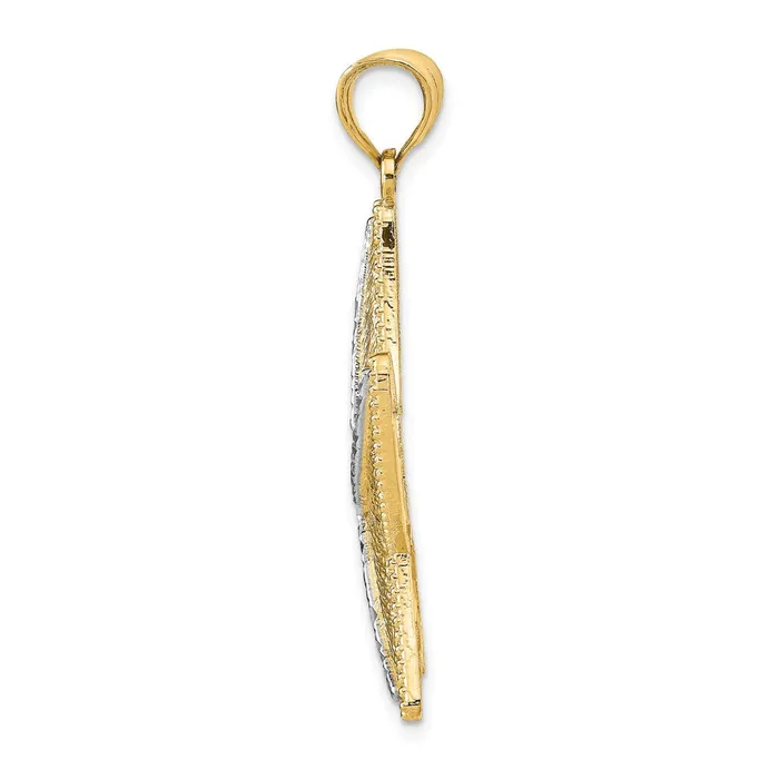 Goldia 14k Yellow Rhodium Gold and Rhodium DiamondCut Textured Starfish Pendant Necklaces
