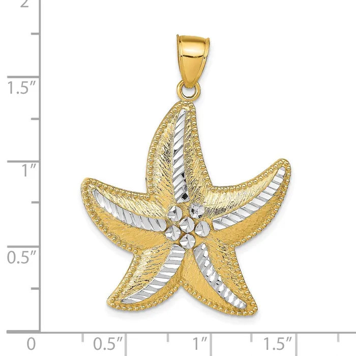 Goldia 14k Yellow Rhodium Gold and Rhodium DiamondCut Textured Starfish Pendant Necklaces