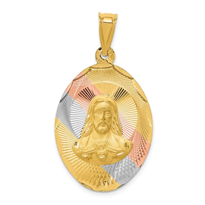 Goldia 14k Yellow Rhodium Gold wRose and White Rhodium DC Sagrado Corazon Oval Pendant Necklaces