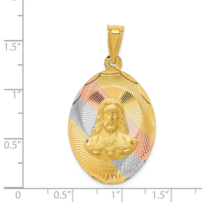 Goldia 14k Yellow Rhodium Gold wRose and White Rhodium DC Sagrado Corazon Oval Pendant Necklaces
