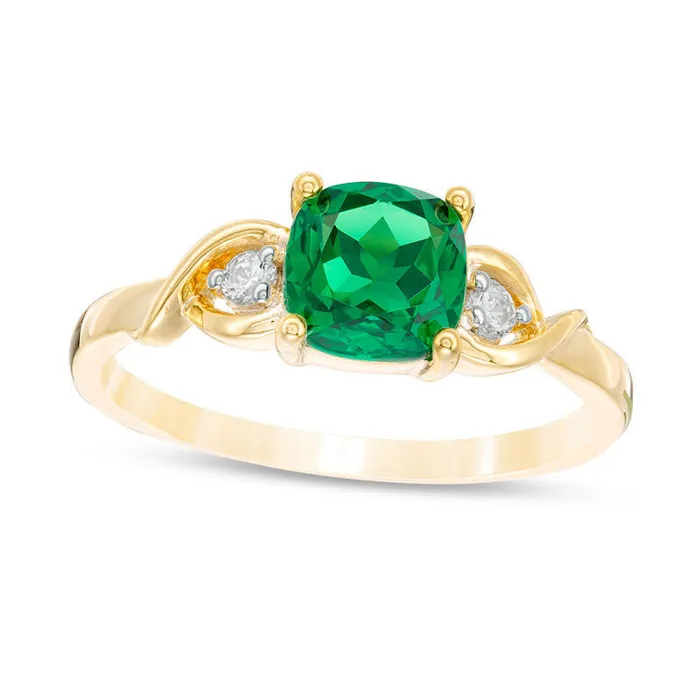 Goldia 60mm CushionCut LabCreated Emerald and Diamond Accent Crossover Loop Promise Ring in Solid 10K Yellow Gold Rings