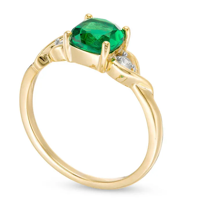 Goldia 60mm CushionCut LabCreated Emerald and Diamond Accent Crossover Loop Promise Ring in Solid 10K Yellow Gold Rings