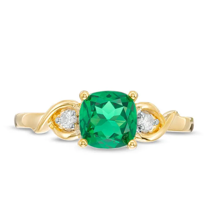 Goldia 60mm CushionCut LabCreated Emerald and Diamond Accent Crossover Loop Promise Ring in Solid 10K Yellow Gold Rings